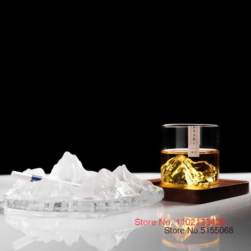 Japanese Whiskey Rock Glass Old Fashioned Glacier 3D Mountain Whisky Glasses Wood Gift Box Brandy Snifter Vodka Cup Wine Tumbler