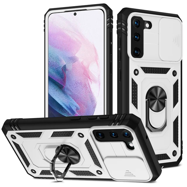 For Samsung S22 S21 FE Ultra Case Plus A52 A32 A51 A12 A32 5G Kickstand Camera Slide Lens Protective Military Grade Rugged Cover White