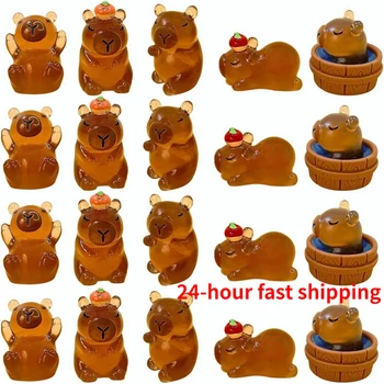 10/20pcs Luminous Capybara Mini Resin Animals Figurines,Glow At Night Outdoor Craft Decor for Miniature DIY Garden Accessories 1