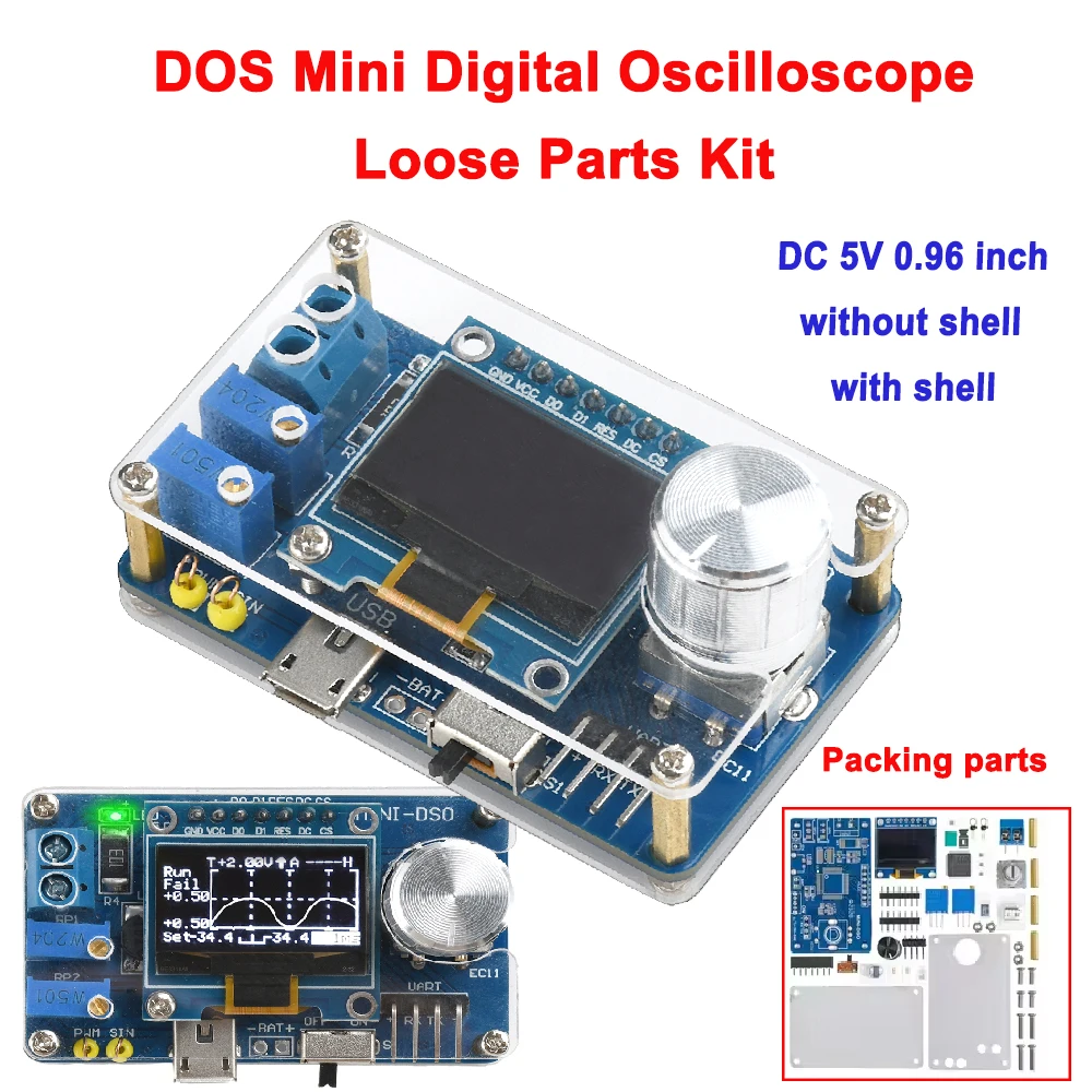 DIY 5V 0.96 inch DOS Mini Digital Oscilloscope Kit STC Microcontroller Electronic Soldering Practice Loose Parts digital oscilloscope