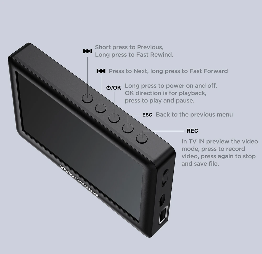 180 AV Recorder Audio Video Capture Card VHS Digitizer Video Recording Box 4.3"