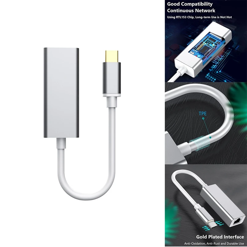 

Type-C Gigabit Network Card USB-C To RJ45 Ethernet Adapter Network Card For Pro Samsung Galaxy