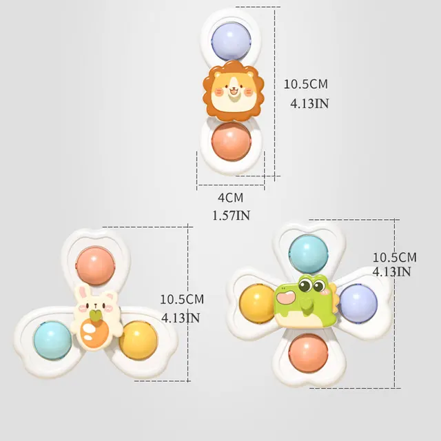 3PC Set Suction Cup Spinning Cartoon Animal Spinner Toys For Kids Window High Chair Tray Bath Table Travel for Children Gift 6