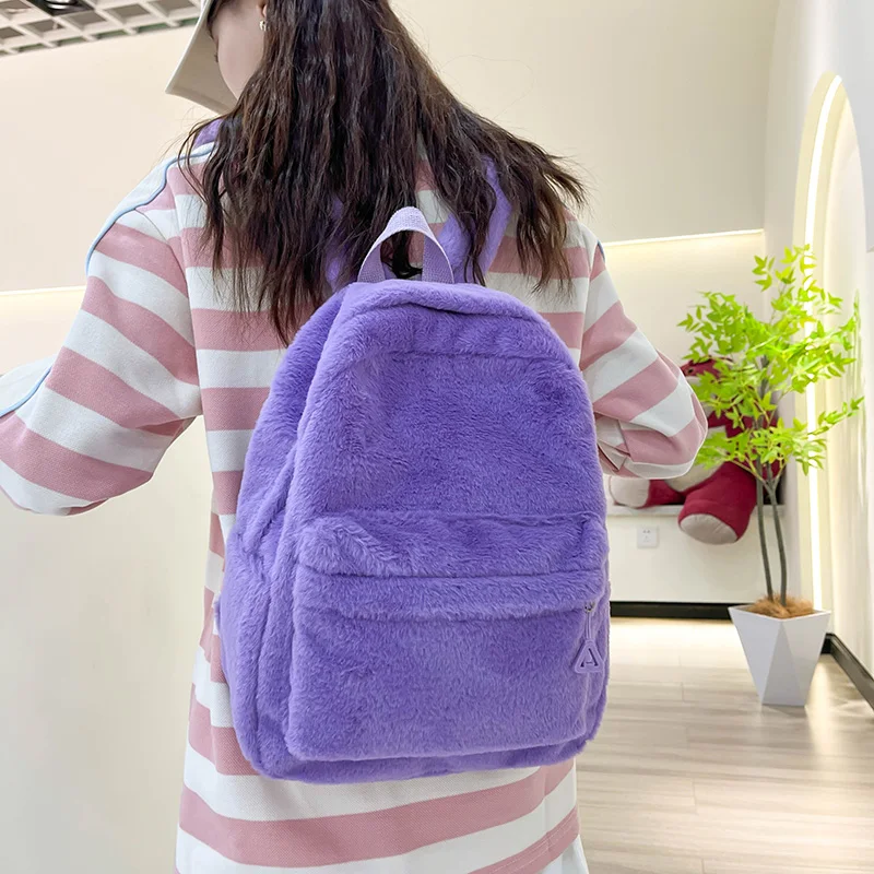 Plush Fur Bag Kids Travel Hiking Girl Plush Backpack Kids Plush