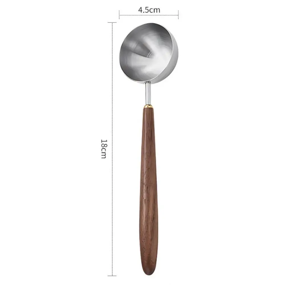 304 Stainless Steel Coffee Bean Measuring Spoons Long Handle 3/8/23ML Coffee Scoop Walnut Handle Powder Measuring Spoon