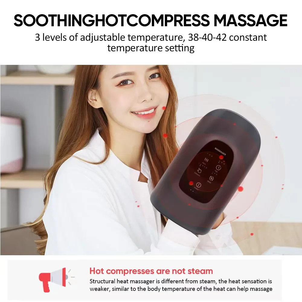 Smart Electric Hand Massage Device Air Compression Heated Palm Finger Massager Spa Relax Pain Relief