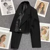 Black Cropped Blazers Woman Trend 2025 New All-match Notched Collar Crop Jacket Women Korean Chic Single Button Suit Coat 2