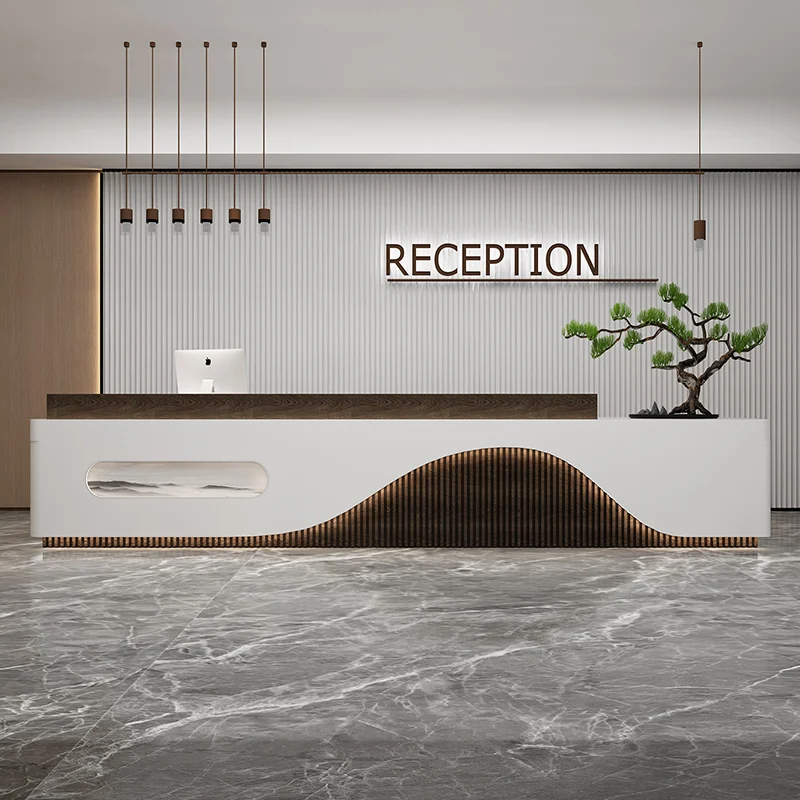 Hospital Console Reception Desks Church Counter Wood Office Front Desk Mobile Service Scrivania Cameretta Furniture Reception meeting room solid wood leather round table small conference table for 6 people simple modern reception table negotiation