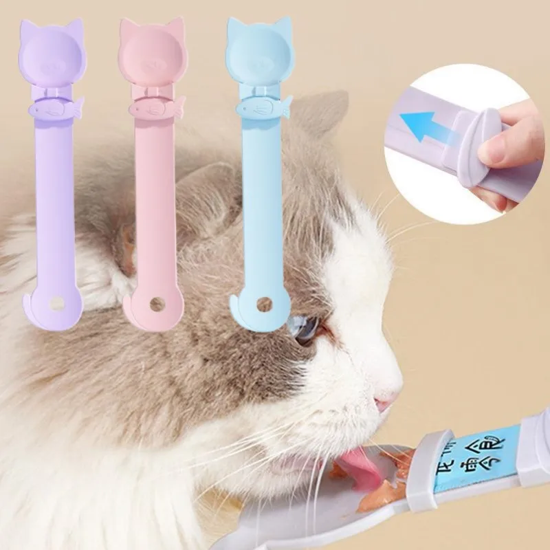 ? ? 고양이 스트립 급식 스푼 긴 손잡이 핥을 수 있는 습식 사료 디스펜서 고양이용 애완동물 고기 퓨레 압착 디스펜싱 스푼 애완용품 ? ?