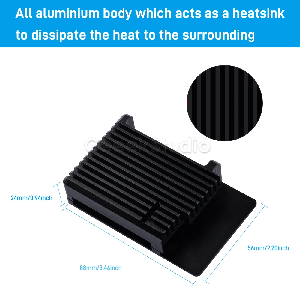 Sleek Black Aluminum Heatsink Case for Optimal Raspberry Pi Cooling