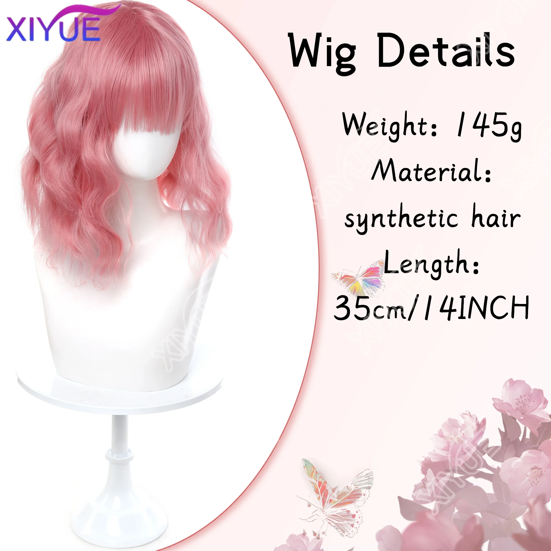 XIYUE Natural Brown Synthetic Curly Wavy Bob Wig with Bangs for Women cosplay wigs pink/black/blue/purple/red brown wig