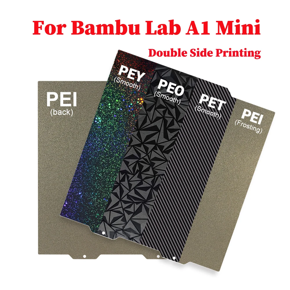 

For Bambu Lab Build Plate P1P P1S X1 X1C A1 Mini 180x180 257x257 PEY Peo H1H PET PEI Textured Smooth Magnetic Spring Steel Sheet