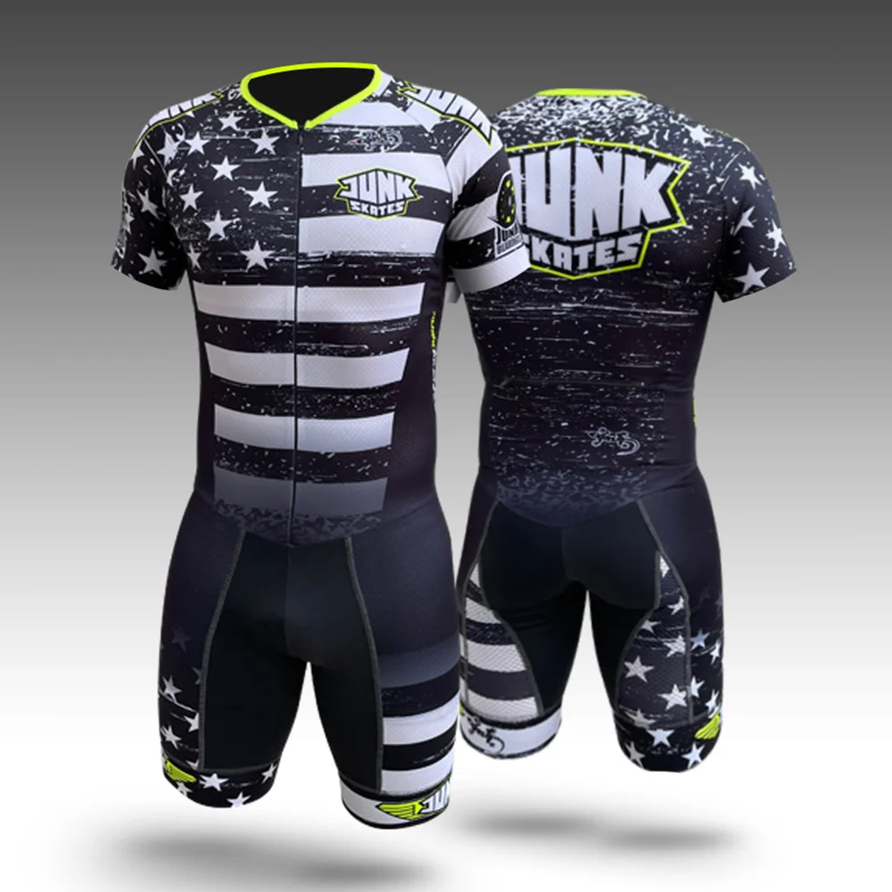 New Men's Speedsuit Inline Roller Skate Skating Triathlon Skinsuit Sports Tight Bodysuit Short Sleeve Cycling Jumpsuit Outdoor