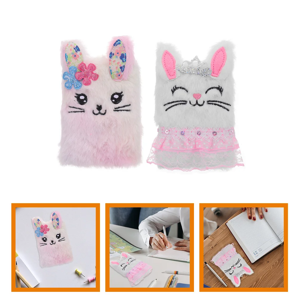 

2pcs Lovely Note Book Daily Use Writing Book Cartoon Plush Rabbit Notebooks