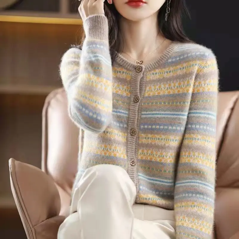 

Fashion O-Neck Spliced Button Casual Cardigan Sweaters Women's Clothing 2023 Autumn Winter Loose Knitted All-match Tops