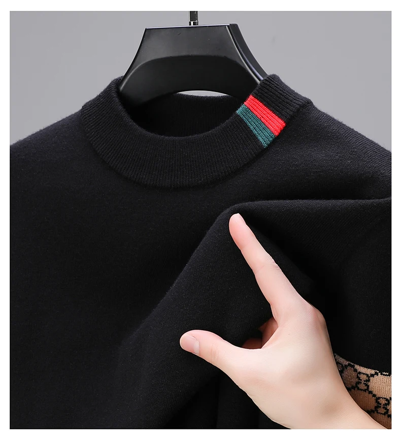 Leichter, luxuriöser, brandneuer Trend-Herrenpullover, gestrickt, modisch, Jacquard, weicher, bequemer, lässiger Rundhalspullover, hochwertiges Oberteil – Detail 15