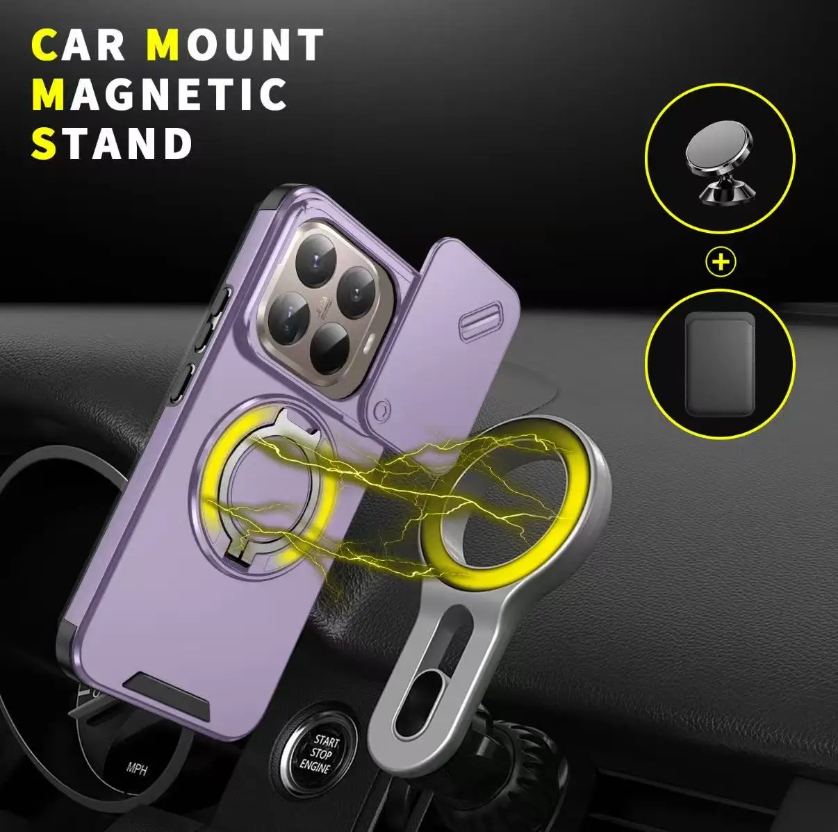 Luxury Orange Purple Shockproof Magnetic Ring Stand Phone Case with Camera Flip Protection
