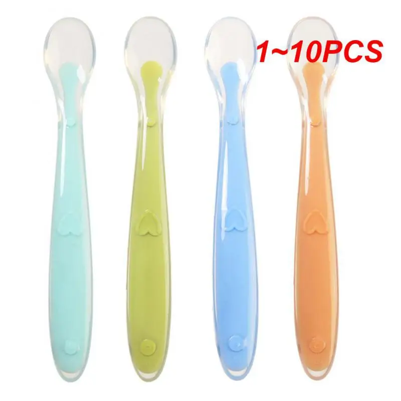 

1~10PCS Baby Soft Silicone Spoon Candy Color Spoon Children Food Baby Feeding Dishes Safety Feeder Children Eating Training