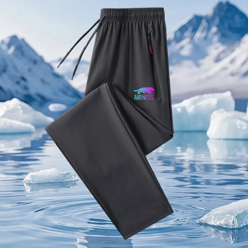 Herren Sommer Dünne Eisseide Lange Hosen Atmungsaktive Schnelltrocknende Freizeithosen mit Reißverschluss
