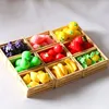 1/6 1/12 Scale Mini Simulation Fruit Plate Wooden Frame Grape Banana Strawberry Apple Dollhouse Kitchen Decoration Toys 1