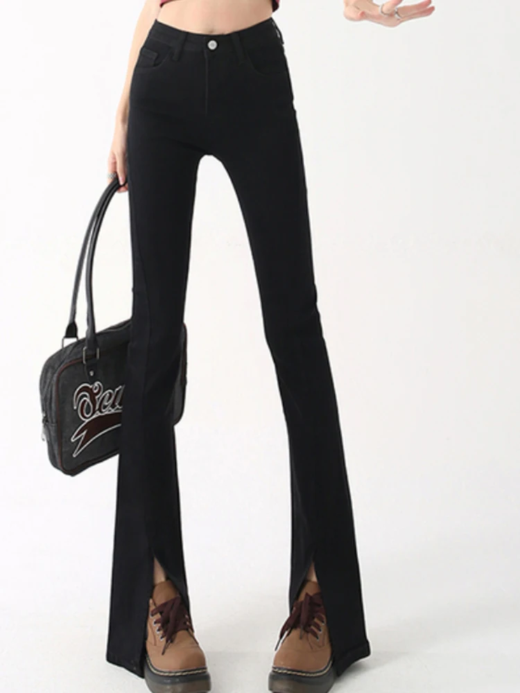 

Spring Basics Boot Cut Jeans for Women Korean Versatile Micro Horn Hem Split Pants Female Loose 2023 New Fashion Softener Y2K