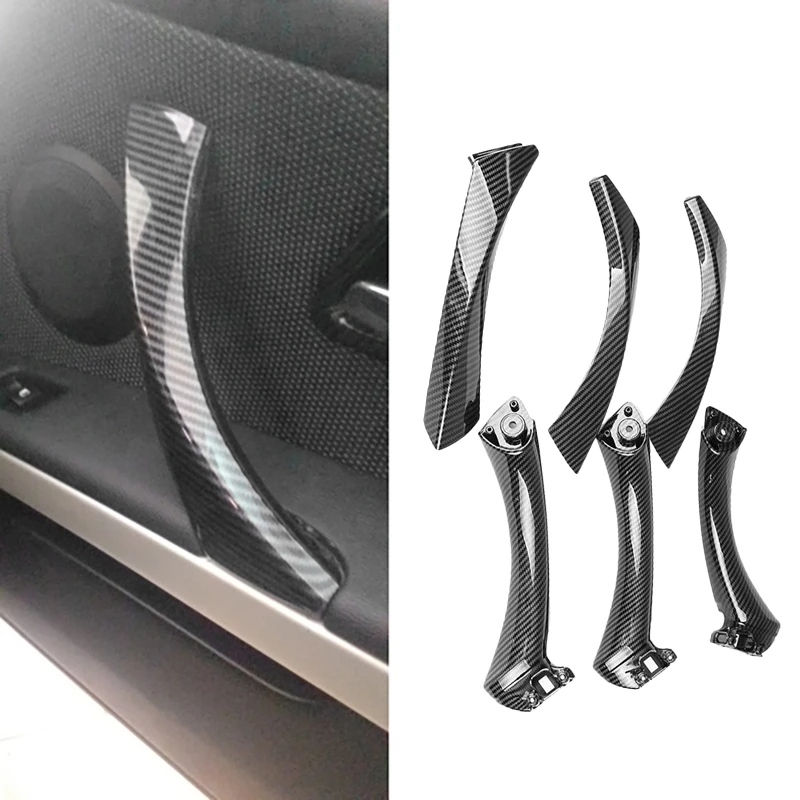 6Pcs Carbon Fiber Car Inner Door Handle Trim Pull Grab Panel Handle Replacement For BMW E90 E91
