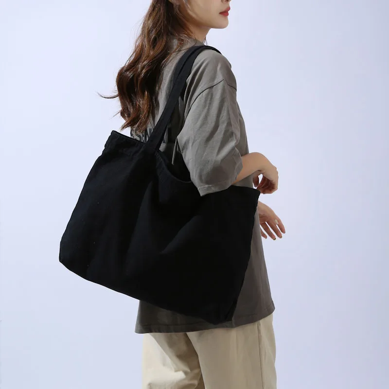 Tote Canvas Bag for Ladies Girl Student Large Capacity Shoulder Bag Solid Color Preppy Style Harajuku Commuter All-match Handbag