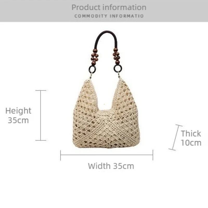 Straw Woven Tote Bag Beach Handbag Bohemian Beach Bag Large Capacity Bucket Bag Hollow Shoulder Bags Holiday 2026 Hollow Out - 6