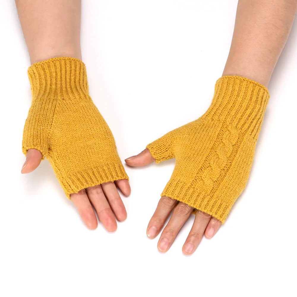 WomenWarmLongFingerlessGlovesWinterMittenKnittedWarmerArm