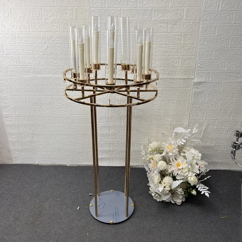 6PCS Acrylic Flower Rack Gold Arch Stand Road Lead flower Wedding Centerpiece candlestick Flower Rack For Event Party