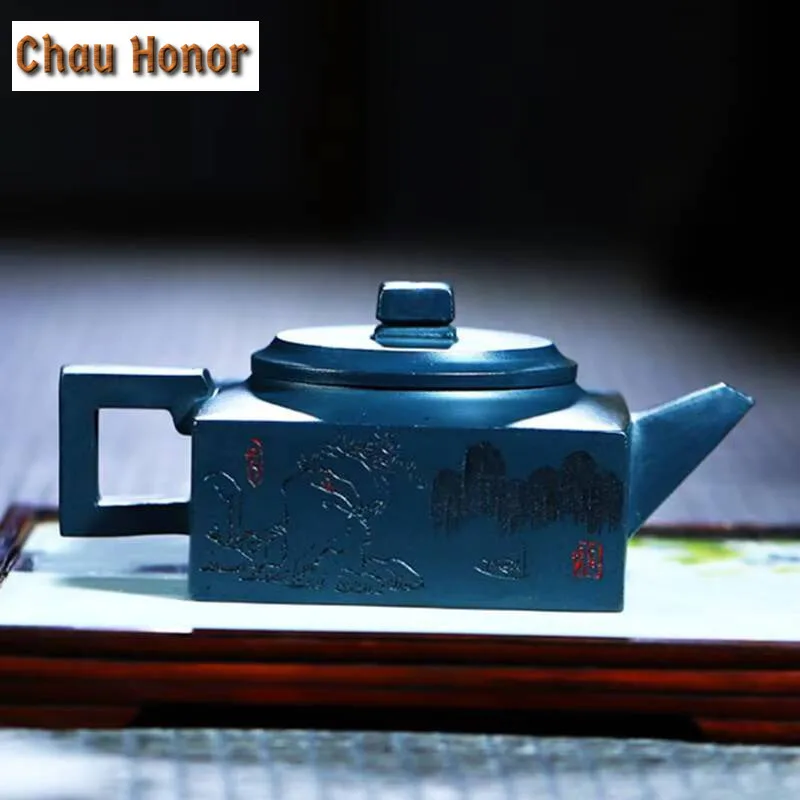 280ml Yixing Handmade Tea Pot High-End Purple Clay Teapot Raw Ore Azure Mud Kettle Chinese Tea Ceremony Customized Teapot