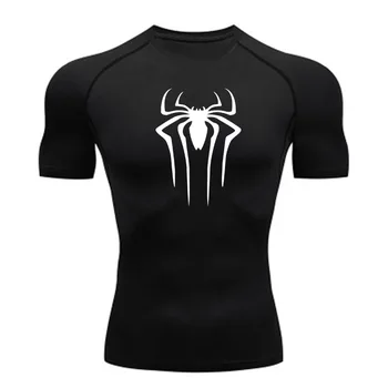 T-shirt de compressão secagem rápida masculina, ginásio de fitness, super-herói, corrida desportiva, tops Rashgard, t manga curta, novo