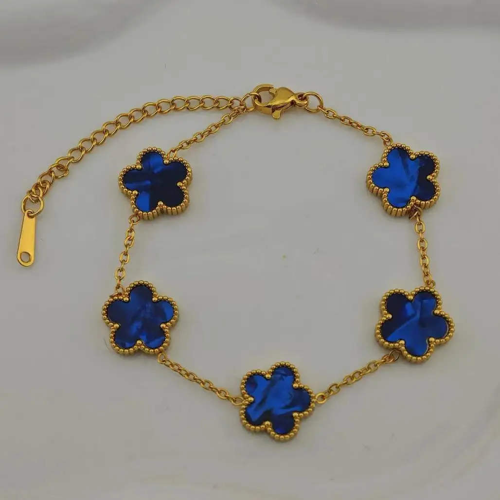 18k Gold Plated Lucky Five-Leaf Flower Stainless Steel Bracelet Women's Exquisite Five-Pointed Star Luxury Party Jewelry Gift 6