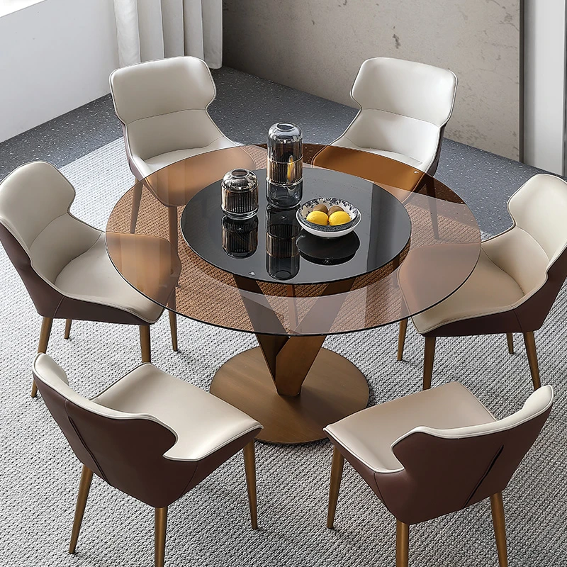 Mesa y silla de redonda y minimalista, mesa de comedor moderna, simple, lujo, de vidrio | - AliExpress
