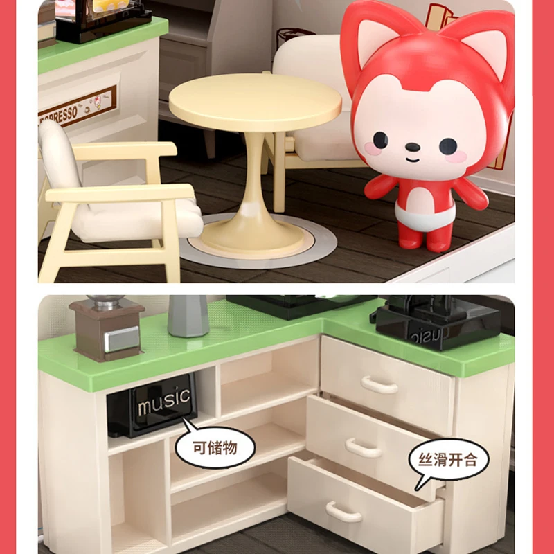 New 3D Puzzle Miniature House Coffee Shop Fruit Shop Convenience Store Assembly Toys with Lights Collection Decoration 4