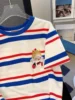 2024 New Loose Design Sense Casual Stripe ort Sve Women's T-irt Summer Anti-Aging Comfortable round Ne Top