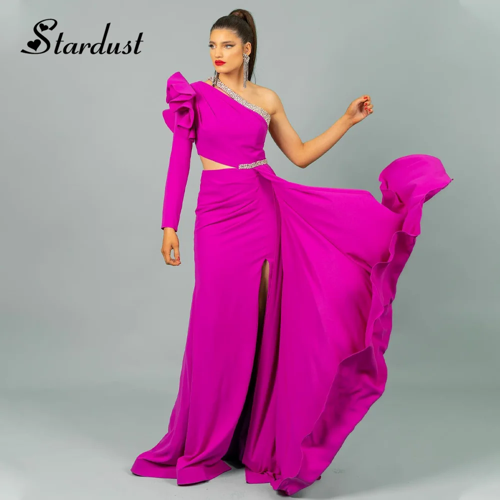 

Stardust Gorgeous Straight Evening Dresses One-Shoulder Asymmetric Ruffle Diamonds Detachable Vestido de Formatura Drop Shipping