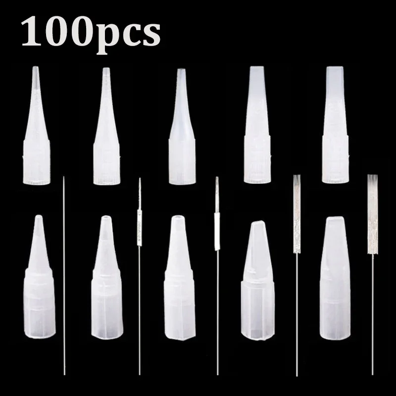 100p 1RL/3RL/5RL/5F/7F Individual Packed Eyebrow Tattoo Tip Permanent Makeup Machine Tattoo Needle Tip Tattoo Nozzle Needle Caps