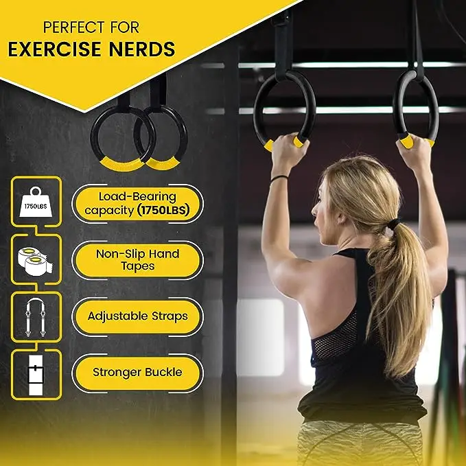 Gymnastikringe, 1000 lbs Kapazität, 1/2 m, verstellbare Schnallenriemen, Klimmzug-Übungsringe, rutschfeste Ringe für Heimfitness – Detail 1