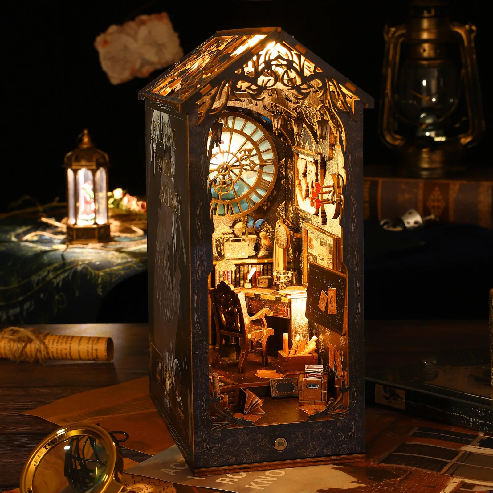 Book Nook Biblioteca Vecchi Libri: Kit 3D In Legno Con Luci LED, Fai Da Te, Decorazione Per Libreria