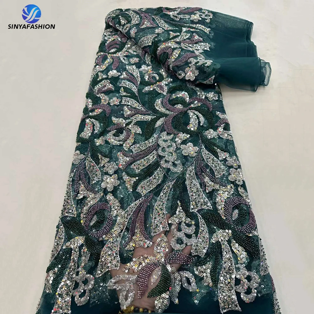 

Строгая двухцветная кружевная Высококачественная полностью блестящая плотная французская Тюлевая ткань ручной работы для свадебной вечеринки свадебное платье