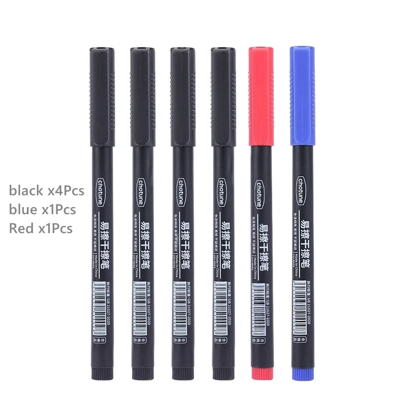 8-Pack Fine Point Erasable Whiteboard Markers Set - Black, Blue, Red Ink for School, Office, and Art Stationery