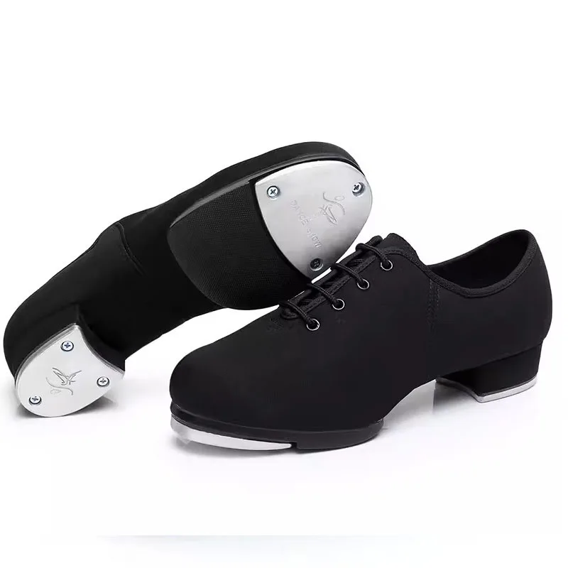 Tap Dance Shoes For Women Soft Soled Lace Up Oxford Cloth Genuine Leather Shoes Woman Girl Sports Step Sneakers Resounding Sound 4