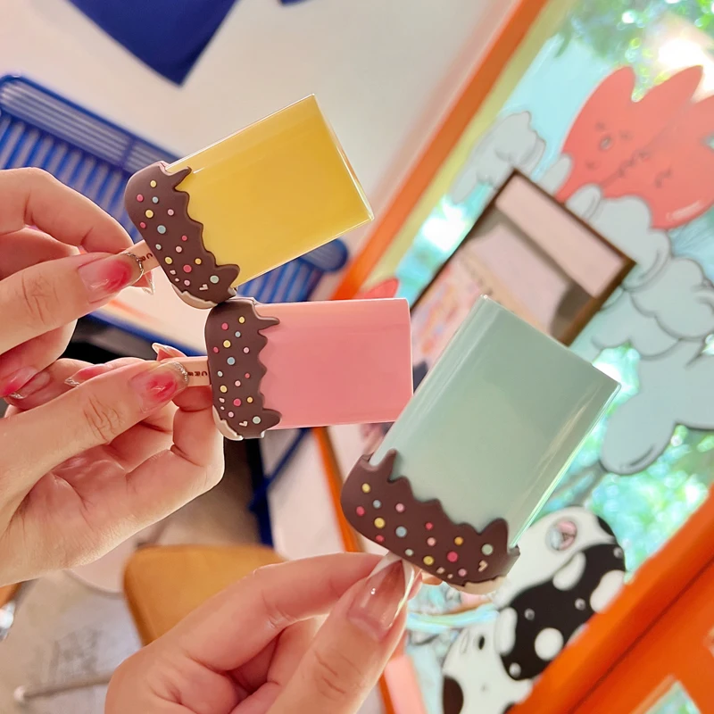 Cute Ice Cream Popsicle Contact Lens Companion Box Colored Lenses Container Box for Party Travel Set Clip Tweezers