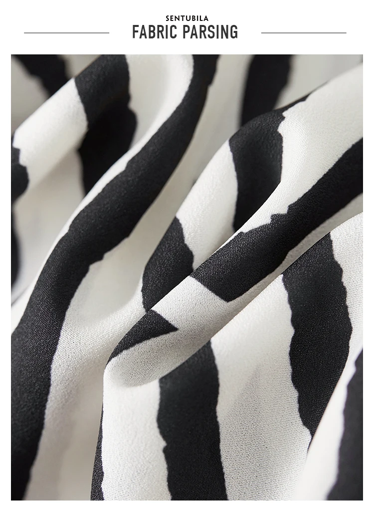 SENTUBILA Women Elegant Print Chiffon Blouses and Tops 2025 Contrast Striped Round Neck Puff Sleeve Loose Autumn Shirts 133V5130