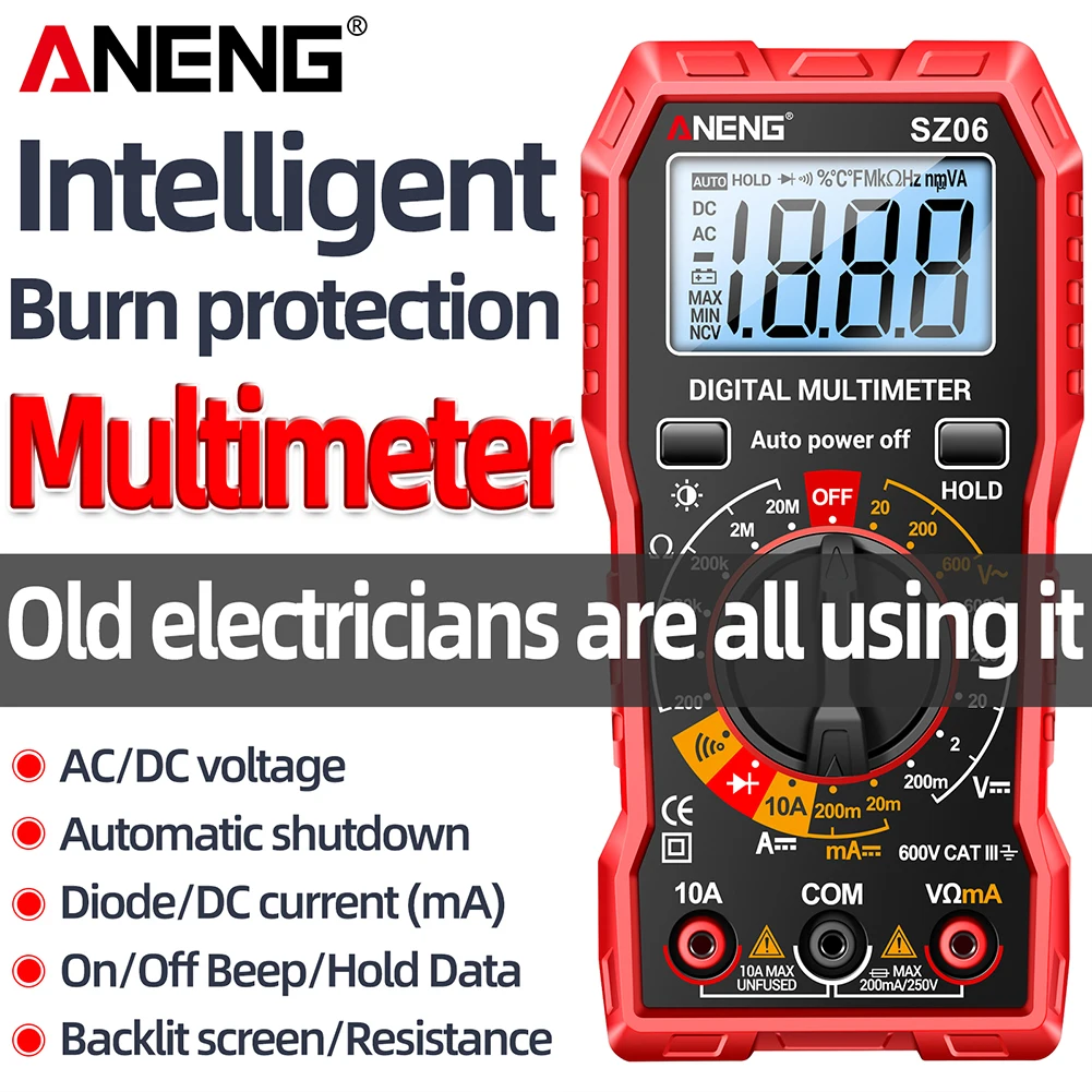 Digital Multimeter Intelligent Multimeter 2000 Counts Voltage Detector LCD Backlit Automatic Shutdown Handheld for Electrician