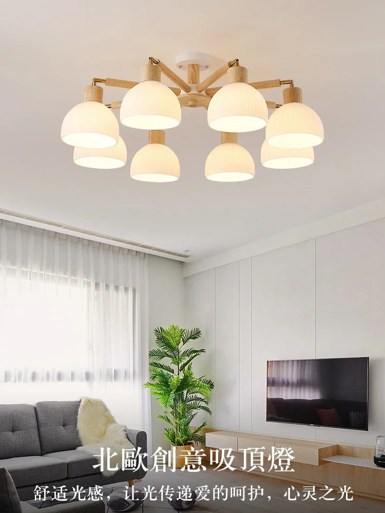 

Nordic Style Living Room Lamp Chandelier Simple Modern Atmosphere Household Log Style Dining-Room Lamp Ins Bedroom Light