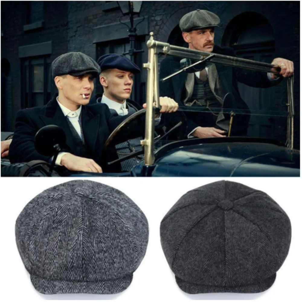 Wool Tweed Newsboy Cap for Men Women Autumn Winter British Gatsby Japanese Fashion Vintage Herringbone Berets Hat Octagonal Hat