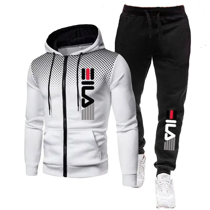 2 Piece Jogger Suits Mens Autumn Long Sleeve Zipper Print Hoody Coat and Long Sweatpants Male Outdoors Sport Tracksuits sports suit tracksuit set sports set outdoor suit set