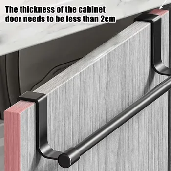 ราวแขวนผ้าสแตนเลส 1/6 ชิ้น ไม่ต้องเจาะ ติดตั้งบนประตู ตู้ ราวแขวนผ้าในห้องน้ำ ห้องครัว ประหยัดพื้นที่ 2